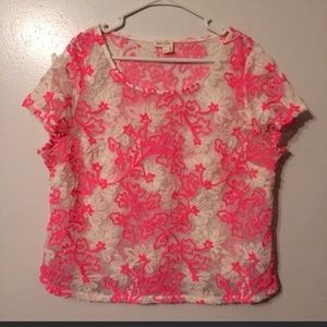 Anthropologie Meadow Rue Pink Cream Mesh Top XL